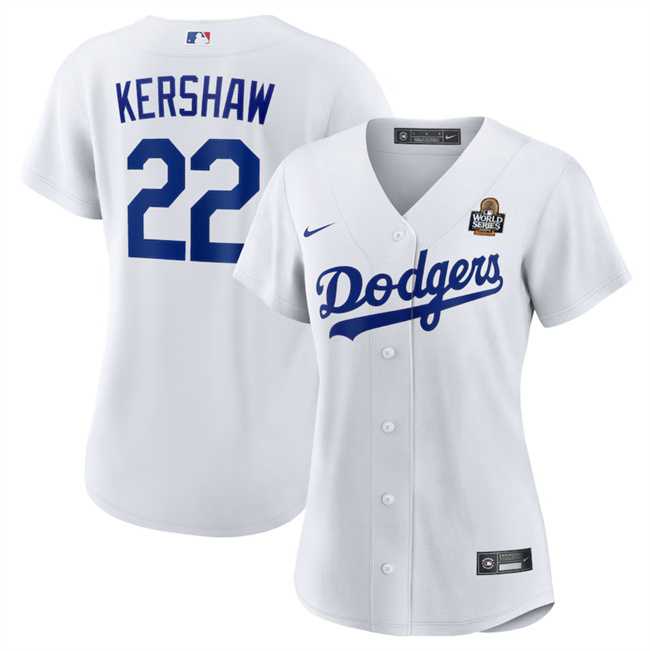 Womens Los Angeles Dodgers #22 Clayton Kershaw White 2024 World Series Cool Base Stitched Jersey(Run Small) Dzhi